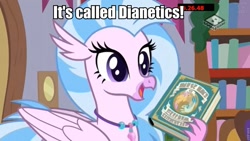 Size: 960x540 | Tagged: safe, screencap, character:silverstream, species:hippogriff, episode:the hearth's warming club, g4, my little pony: friendship is magic, book, dianetics, image macro, meme, scientology, this will end in bankrupcy, this will end in tears