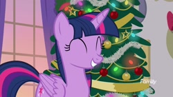 Size: 1920x1080 | Tagged: safe, screencap, character:twilight sparkle, character:twilight sparkle (alicorn), species:alicorn, species:pony, episode:the hearth's warming club, g4, my little pony: friendship is magic, christmas, christmas tree, cute, eyes closed, hearth's warming tree, holiday, smiling, solo, tree, twiabetes