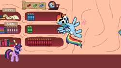 Size: 768x432 | Tagged: safe, artist:rikifive, screencap, character:rainbow dash, character:twilight sparkle, game, pixel art, solo, twilight sparkle day