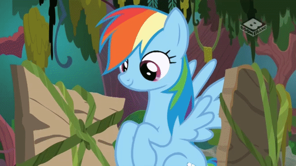 Size: 600x338 | Tagged: safe, screencap, character:rainbow dash, character:rarity, species:pegasus, species:pony, species:unicorn, episode:the end in friend, g4, my little pony: friendship is magic, animated, azurantium, boat, cute, female, froggy bottom bog, geyser, mare, raft, s.s. cragadile, sparkles, swamp