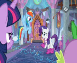 Size: 704x576 | Tagged: safe, screencap, character:gallus, character:ocellus, character:rainbow dash, character:rarity, character:sandbar, character:silverstream, character:smolder, character:starlight glimmer, character:twilight sparkle, character:twilight sparkle (alicorn), character:yona, species:alicorn, species:classical hippogriff, species:griffon, species:hippogriff, species:pony, episode:the end in friend, g4, my little pony: friendship is magic, animated, boomerang (tv channel), bucking, descriptive noise, horse noises, horses doing horse things, kicking, neigh, sound, student six, webm, whinny