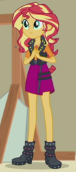 Size: 228x512 | Tagged: safe, screencap, character:sunset shimmer, episode:constructive criticism, g4, my little pony:equestria girls, boots, clothing, cropped, female, geode of empathy, jacket, shoes, skirt, solo