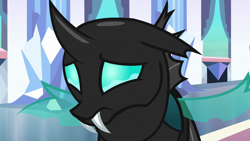 Size: 1280x720 | Tagged: safe, screencap, character:thorax, species:changeling, episode:the times they are a changeling, g4, my little pony: friendship is magic, fangs, male, sad, solo, teary eyes