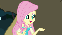Size: 1280x720 | Tagged: safe, screencap, character:fluttershy, episode:stressed in show, g4, my little pony:equestria girls, female, geode of fauna, hairpin, smiling, solo, stressed in show: fluttershy
