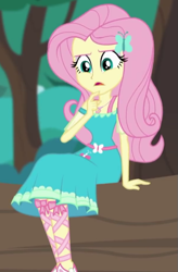 Size: 399x610 | Tagged: safe, screencap, character:fluttershy, episode:text support, g4, my little pony:equestria girls, cropped, female, geode of fauna, solo, text support: fluttershy