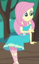 Size: 361x595 | Tagged: safe, screencap, character:fluttershy, episode:text support, g4, my little pony:equestria girls, cute, female, geode of fauna, shyabetes, smiling, solo, text support: fluttershy