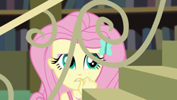 Size: 1280x720 | Tagged: safe, screencap, character:fluttershy, episode:fluttershy's butterflies, g4, my little pony:equestria girls, female, geode of fauna, hairpin, nervous, solo