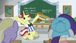 Size: 1920x1080 | Tagged: safe, screencap, character:flam, character:rarity, character:sweet buzz, species:pony, episode:friendship university, g4, my little pony: friendship is magic, backwards ballcap, baseball cap, cap, clothing, cute, flamabetes, grin, happy, hat, las pegasus resident, plainity, smiling, written equestrian