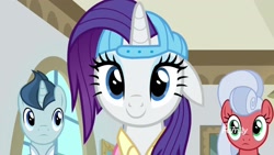 Size: 1920x1080 | Tagged: safe, screencap, character:polo play, character:rarity, character:silver waves, species:pony, species:unicorn, episode:friendship university, g4, my little pony: friendship is magic, backwards ballcap, baseball cap, cap, clothing, cute, female, hat, las pegasus resident, male, mare, plainity, raribetes, stallion