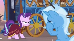 Size: 1171x659 | Tagged: safe, screencap, character:starlight glimmer, character:trixie, species:pony, species:unicorn, episode:on the road to friendship, crying, duo, duo female, female, mare, messy mane, sad, tree branch, twig