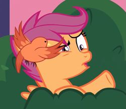 Size: 825x711 | Tagged: safe, screencap, character:constance, character:scootaloo, species:bird, species:pegasus, species:pony, episode:marks for effort, g4, my little pony: friendship is magic, angry, cropped, cute, duo, faec, female, filly, flight, pain, wings