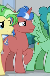 Size: 457x696 | Tagged: safe, screencap, species:pegasus, species:pony, species:unicorn, episode:friendship university, g4, my little pony: friendship is magic, background pony, cropped, fast break, final countdown, las pegasus resident, male, raised hoof, saturn (character), solo focus, stallion