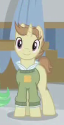 Size: 174x341 | Tagged: safe, screencap, character:alpha beta, species:pony, species:unicorn, episode:friendship university, g4, my little pony: friendship is magic, background pony, clothing, cropped, las pegasus resident, male, smiling, solo, sweater