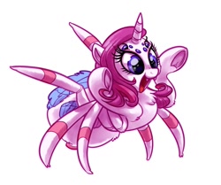 Size: 1024x856 | Tagged: safe, artist:whitediamonds, oc, oc only, oc:white diamonds, chest fluff, cute, diabetes, fangs, female, monster mare, monster pony, not rarity, ocbetes, original species, rearing, solo, species swap, spider, spiderpony