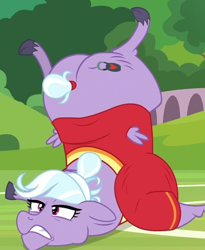 Size: 470x572 | Tagged: safe, screencap, character:big bell, species:pegasus, species:pony, episode:the end in friend, g4, my little pony: friendship is magic, background pony, clothing, cropped, female, hair bun, jersey, mare, plot, solo, tail bun