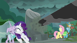 Size: 1280x720 | Tagged: safe, screencap, character:fluttershy, character:meadowbrook, character:mistmane, character:pony of shadows, character:rarity, species:earth pony, species:pegasus, species:pony, species:unicorn, episode:shadow play, g4, my little pony: friendship is magic, dark magic, female, healer's mask, impalement, magic, mare, mask, ponehenge