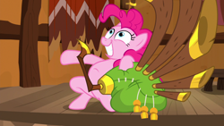 Size: 1280x720 | Tagged: safe, screencap, character:pinkie pie, episode:yakity-sax, g4, my little pony: friendship is magic, panting, performance, power slide, puffed chest, smiling, yovidaphone