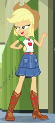 Size: 276x614 | Tagged: safe, screencap, character:applejack, episode:happily ever after party, g4, my little pony:equestria girls, cropped, geode of super strength, happily ever after party: applejack, pointing, solo