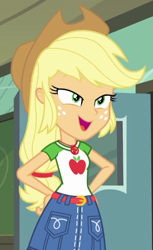 Size: 414x677 | Tagged: safe, screencap, character:applejack, episode:happily ever after party, g4, my little pony:equestria girls, cropped, geode of super strength, happily ever after party: applejack, solo