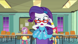 Size: 1280x720 | Tagged: safe, screencap, character:apple bloom, character:rarity, character:scootaloo, character:sweetie belle, species:pegasus, species:pony, episode:happily ever after party, g4, my little pony:equestria girls, cutie mark crusaders, glasses, happily ever after party: rarity, night, offscreen character, pov, rarity's glasses