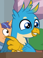 Size: 525x718 | Tagged: safe, screencap, character:gallus, species:griffon, episode:a rockhoof and a hard place, g4, my little pony: friendship is magic, claws, cropped, cute, fine catch, friendship student, gallabetes, male, smiling