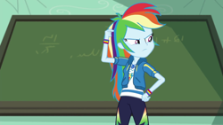 Size: 1280x720 | Tagged: safe, screencap, character:rainbow dash, episode:happily ever after party, g4, my little pony:equestria girls, chalkboard, geode of super speed, happily ever after party: rainbow dash, magical geodes, solo