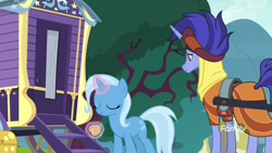 Size: 1920x1080 | Tagged: safe, screencap, character:hoo'far, character:trixie, species:pony, species:unicorn, episode:on the road to friendship, female, magic, male, mare, saddle arabian, stallion, trixie's wagon