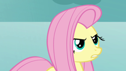 Size: 1280x720 | Tagged: safe, screencap, character:fluttershy, species:pegasus, species:pony, episode:keep calm and flutter on, g4, my little pony: friendship is magic, female, fluttershy is not amused, frown, mare, snow, solo, unamused