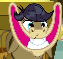Size: 626x591 | Tagged: safe, screencap, character:cranky doodle donkey, species:donkey, episode:a friend in deed, g4, my little pony: friendship is magic, cropped, happy, overjoyed, reaction image, smiling
