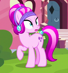 Size: 298x319 | Tagged: safe, screencap, species:crystal pony, species:pony, episode:it isn't the mane thing about you, g4, my little pony: friendship is magic, amethyst shard, background pony, cropped, female, hair up, mare, raised hoof, solo