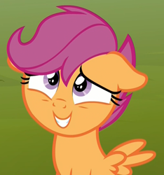 Size: 1010x1080 | Tagged: safe, screencap, character:scootaloo, species:pegasus, species:pony, episode:the washouts, g4, my little pony: friendship is magic, cropped, cute, cutealoo, female, filly, floppy ears, looking up, sheepish grin, smiling, solo