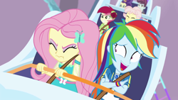 Size: 1920x1080 | Tagged: safe, screencap, character:apple rose, character:fluttershy, character:rainbow dash, character:roseluck, equestria girls:rollercoaster of friendship, g4, my little pony:equestria girls, background human