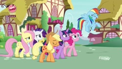 Size: 1920x1080 | Tagged: safe, screencap, character:applejack, character:fluttershy, character:pinkie pie, character:rainbow dash, character:rarity, character:twilight sparkle, character:twilight sparkle (alicorn), species:alicorn, species:pony, episode:the washouts, g4, my little pony: friendship is magic, bake it like buddy, discovery family logo, mane six