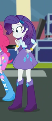 Size: 228x528 | Tagged: safe, screencap, character:pinkie pie, character:rarity, episode:get the show on the road, eqg summertime shorts, g4, my little pony:equestria girls, cropped, geode of shielding, offscreen character