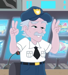 Size: 657x720 | Tagged: safe, screencap, equestria girls:rollercoaster of friendship, g4, my little pony:equestria girls, background human, cropped, excelsior, implying, male, old man, security guard, stan lee, stanley excelsior