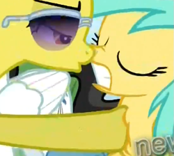 Size: 551x493 | Tagged: safe, screencap, character:spitfire, character:starry eyes, character:sunshower raindrops, episode:wonderbolts academy, out of context, rainfire, sunglasses