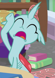 Size: 435x615 | Tagged: safe, screencap, character:ocellus, episode:what lies beneath, g4, my little pony: friendship is magic, book, bookshelf, cropped, cute, diaocelles, drama queen, library, solo