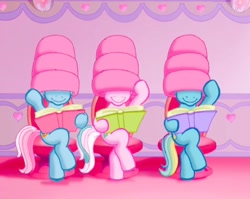 Size: 944x750 | Tagged: safe, screencap, character:cotton candy (g3), species:pony, episode:the princess promenade, g3, book, chair, female, hair dryer, hair salon, reading, sitting