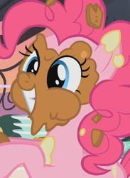 Size: 258x352 | Tagged: safe, screencap, character:pinkie pie, species:earth pony, species:pony, episode:sweet and elite, g4, my little pony: friendship is magic, aweeg*, chocolate, chubby cheeks, cropped, cute, diapinkes, female, food, grin, mare, smiling