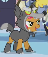 Size: 155x186 | Tagged: safe, screencap, character:babs seed, species:earth pony, species:pony, episode:one bad apple, g4, my little pony: friendship is magic, animal costume, big babs wolf, clothing, costume, cropped, cute, female, filly, season 3, solo, wolf costume
