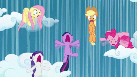 Size: 480x270 | Tagged: safe, screencap, character:applejack, character:fluttershy, character:pinkie pie, character:rarity, character:twilight sparkle, episode:wonderbolts academy, animated, falling, reversed