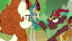 Size: 1280x720 | Tagged: safe, screencap, character:autumn blaze, character:cinder glow, character:fern flare, character:rain shine, character:summer flare, species:kirin, episode:sounds of silence, g4, my little pony: friendship is magic, background kirin, cloven hooves, female, open mouth