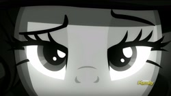 Size: 2048x1152 | Tagged: safe, screencap, character:rarity, episode:rarity investigates, g4, my little pony: friendship is magic, close-up, detective rarity, discovery family logo, lidded eyes, noir, solo