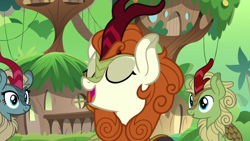 Size: 1280x720 | Tagged: safe, screencap, character:autumn blaze, character:forest fall, character:sparkling brook, species:kirin, episode:sounds of silence, g4, my little pony: friendship is magic, background kirin, cute, female, kirin village, male, singing