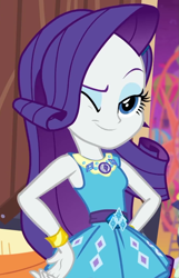 Size: 693x1078 | Tagged: safe, screencap, character:rarity, equestria girls:rollercoaster of friendship, g4, my little pony:equestria girls, cropped, cute, geode of shielding, one eye closed, raribetes, solo, wink