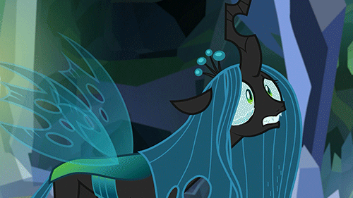 Size: 500x281 | Tagged: safe, screencap, character:ocellus, character:queen chrysalis, species:changedling, species:changeling, species:reformed changeling, episode:what lies beneath, g4, my little pony: friendship is magic, animated, blatant lies, breakdown, changeling queen, crying, crysalis, cute, cutealis, diaocelles, disguise, disguised changeling, drama queen, female, gif, sad, sadorable, solo, tantrum, text