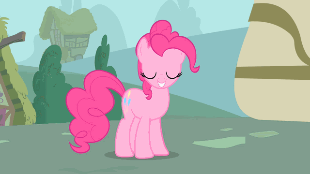 Size: 640x360 | Tagged: safe, screencap, character:pinkie pie, species:earth pony, species:pony, episode:feeling pinkie keen, g4, my little pony: friendship is magic, animated, blinking, ear twitch, female, gif, mare, pinkie sense, ponyville, solo