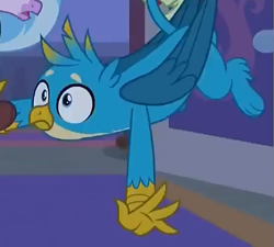 Size: 561x505 | Tagged: safe, screencap, character:gallus, character:silverstream, species:griffon, episode:school raze, g4, my little pony: friendship is magic, claws, cropped, falling, male, offscreen character, paws, shocked, tail, wings