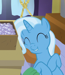 Size: 624x716 | Tagged: safe, screencap, character:trixie, species:pony, species:unicorn, episode:on the road to friendship, cheek squish, cropped, cute, diatrixes, eyes closed, hammock, pillow, solo, squishy cheeks