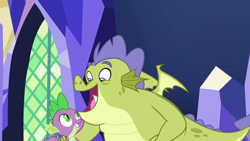 Size: 1280x720 | Tagged: safe, screencap, character:sludge, character:spike, species:dragon, episode:father knows beast, g4, my little pony: friendship is magic, male, winged spike, wings